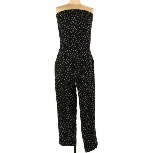 Express Pants - EXPRESS Women's Strapless Black White Floral Drawstring Waist Jumper Size XS